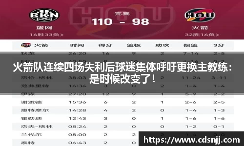 火箭队连续四场失利后球迷集体呼吁更换主教练：是时候改变了！