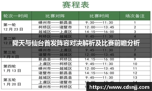 舜天与仙台首发阵容对决解析及比赛前瞻分析